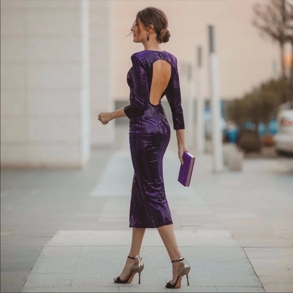 Zara Purple Sequin Midi Dress
